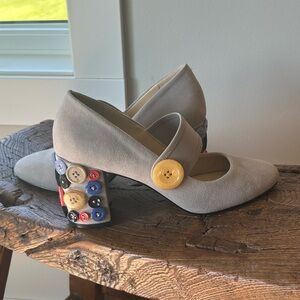 Katy Perry Collections “Alice Suede” Button Embellished Heels, Size 7